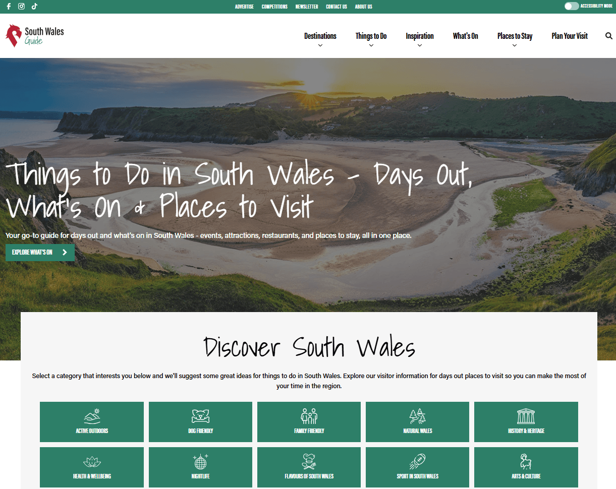South Wales Guide — a site grown from scratch through SEO by RightHere