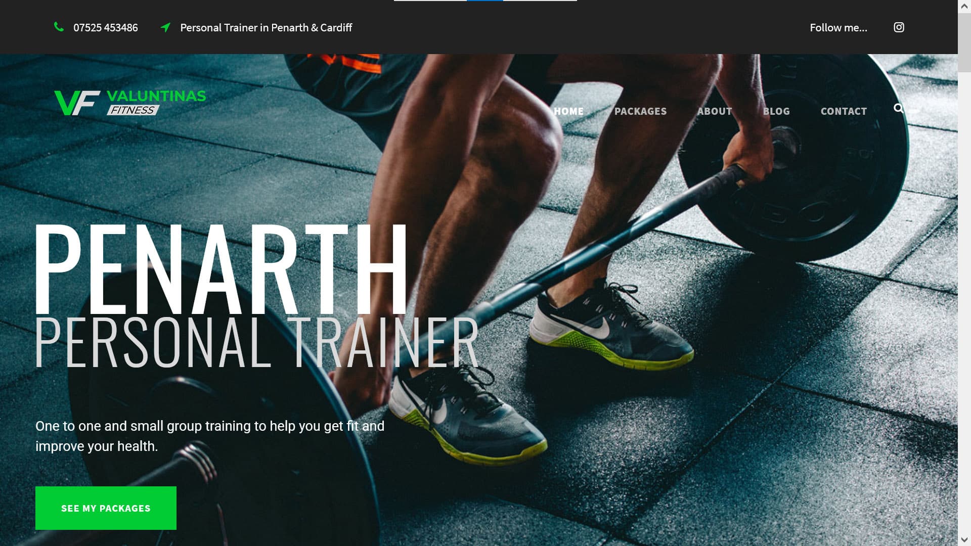 Valuntinas Fitness website — designed and built by RightHere